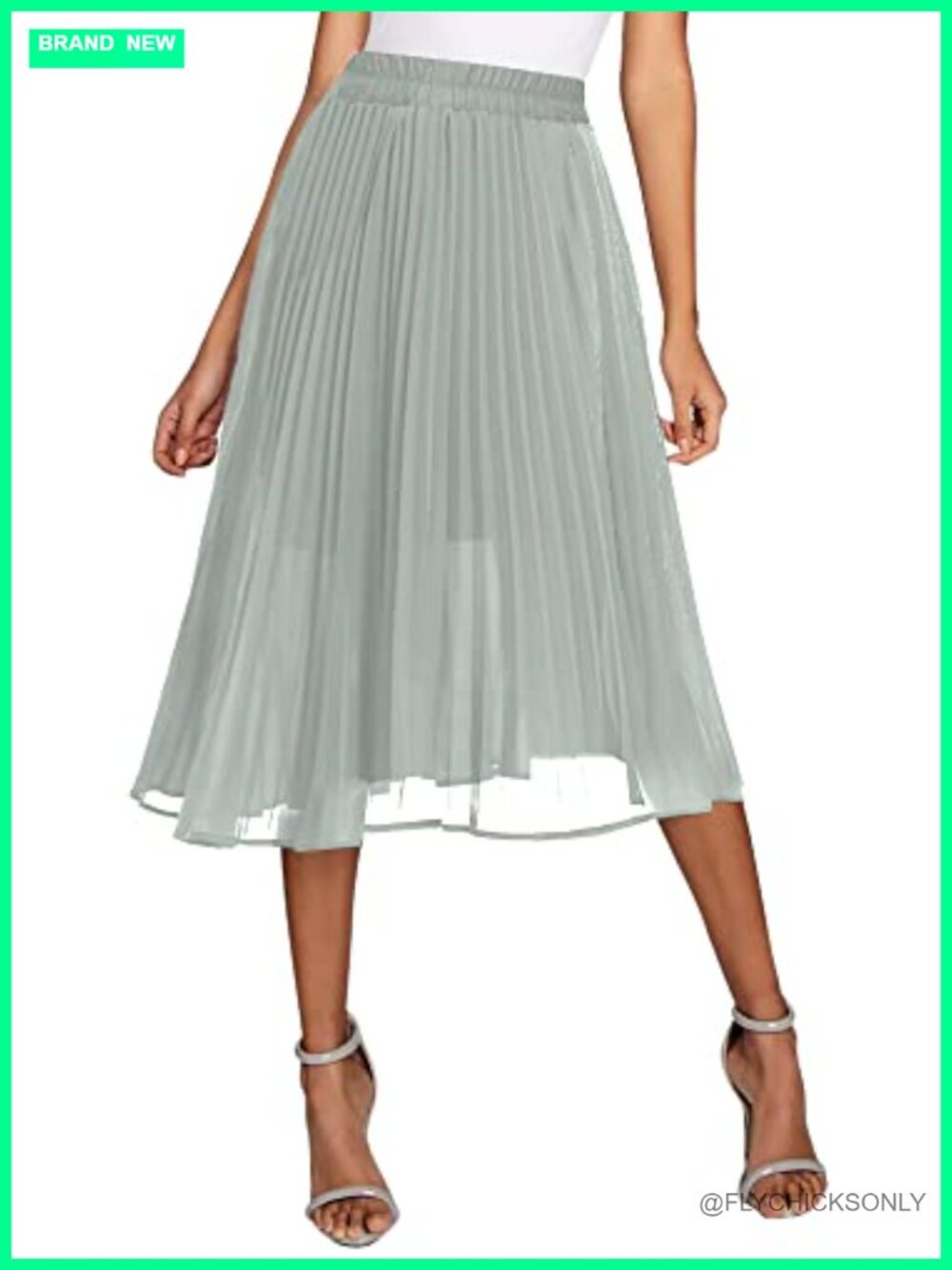 Urban CoCo Women's A-Line Elastic Waist Chiffon Midi Skirt Pleated with Pockets